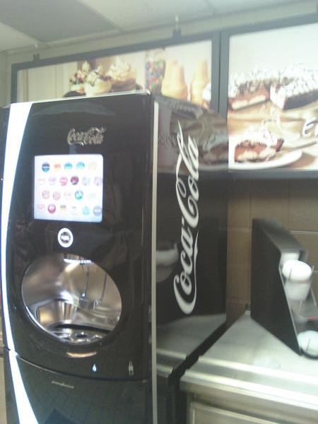 The coolest coke machine we ever saw.  Dispenses A LOT of different Coke products, and it is black.