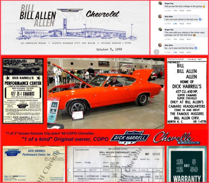 Bob Allen (Bill Allen's son) in the driver seat (again). He was working the rack at his dad's dealership the day I bought the Chevelle and clearly remembers my car and two others on the lot that day, "All three Harrell cars"!