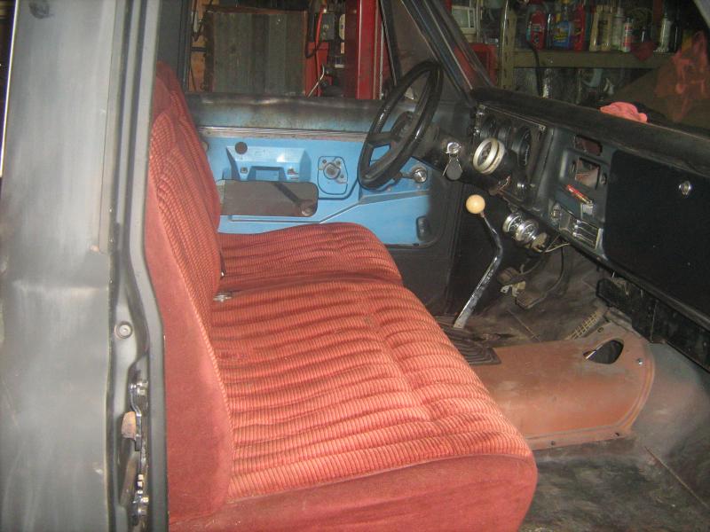 Interior shot,90 gmc seat and homemade shifter.