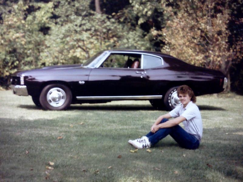 71ss396 This one had all new GM metal,full quarters,door skins,fenders,and BAND new cowl hood fully functional! Black Cherry Pearl!!! Loved that car!! Thats me at 19 senior pic!!!