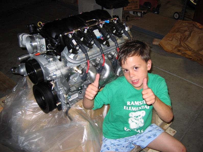 Brand spanking new GM LS376/480. My son was 8 when this pic was taken. He was 13 when I finished the car.