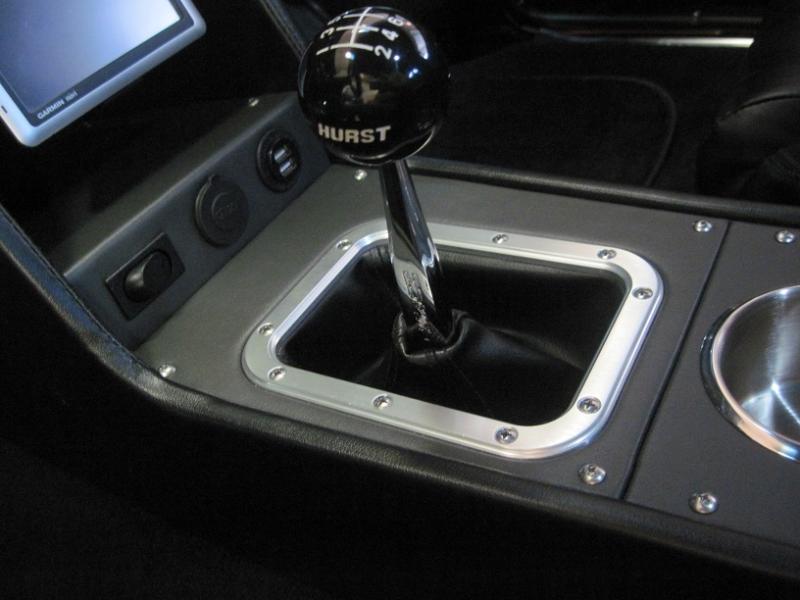 Close up of the custom console.  That is a Lokar shifter boot and trim ring that was recessed about 1/8" to clean it up a bit.  Looks great.