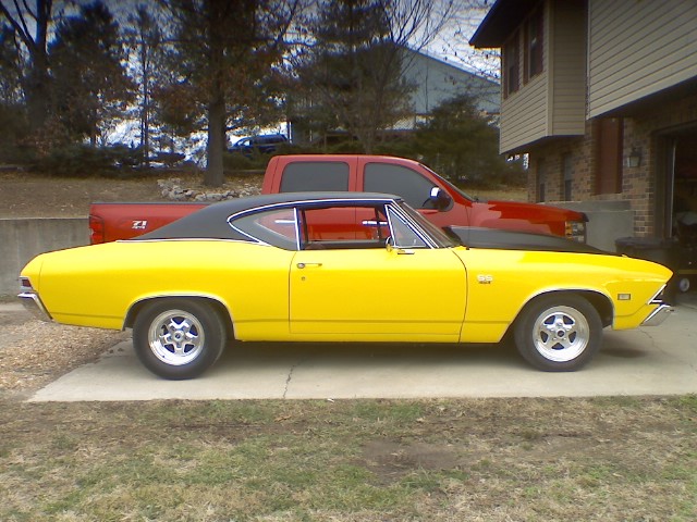chevelle lowered down after the different wheels with different backspacing.  looks much better!